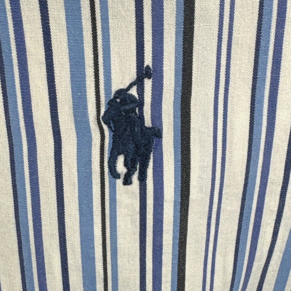 Ralph Lauren Mens XXL Custom Fit Short Sleeve Button‎ Down Blue White Stripe - Picture 6 of 7